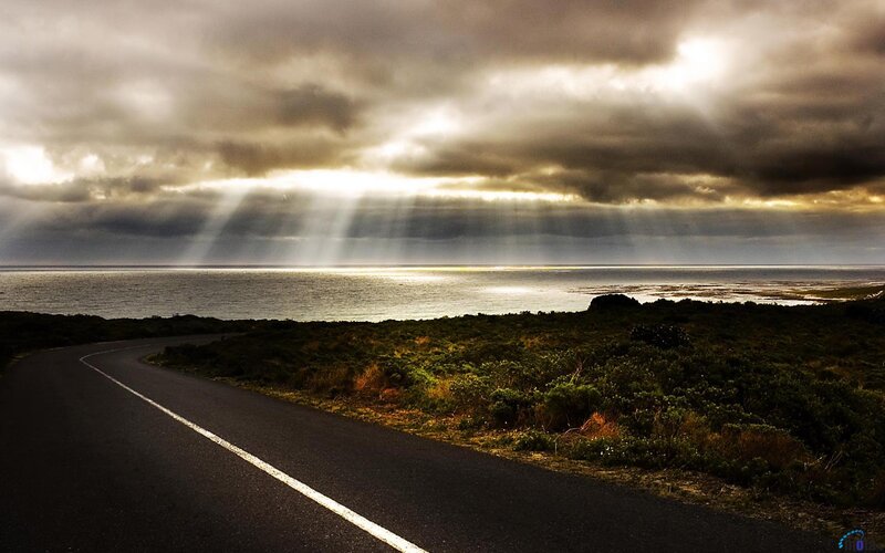 Road Leading to Ocean — Gray, Dramatic, Sunset, Photograph, Clouds