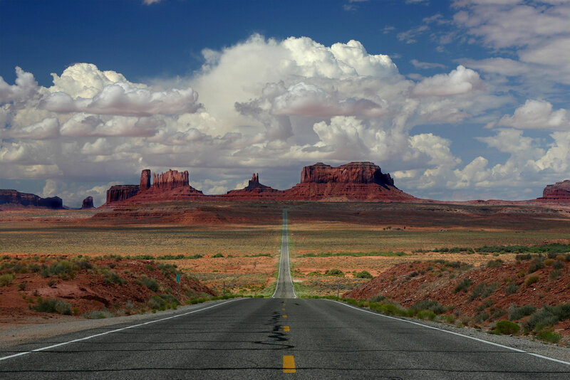 Road Leading to Rock Formations — Blue, Dramatic