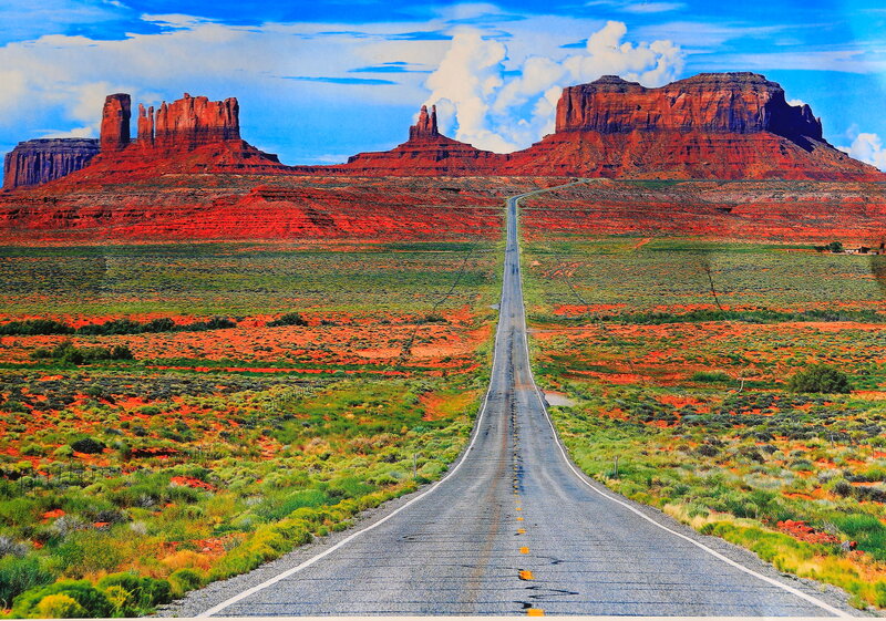 Road Leading to Rock Formations — Red, Dramatic, Afternoon