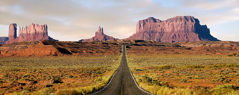 Road Leading to Rock Formations — Red, Serene, Afternoon, Photograph, Rock Formations, Desert, Sky, Brown, Green