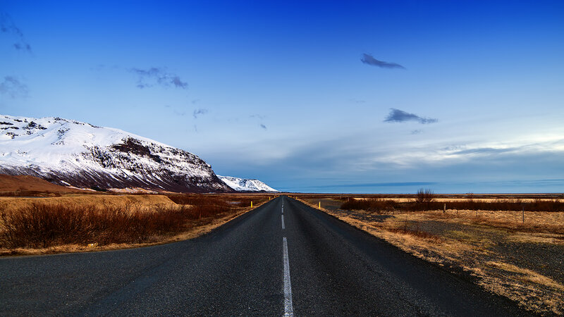 Road Leading to Snowy Mountains — Blue
