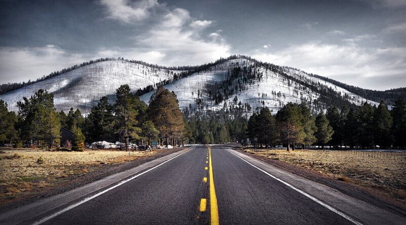 Road Leading to Snowy Mountains — Gray