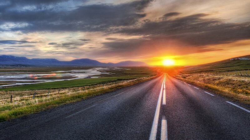Road Leading to Sunset — Orange, Dramatic, Photograph