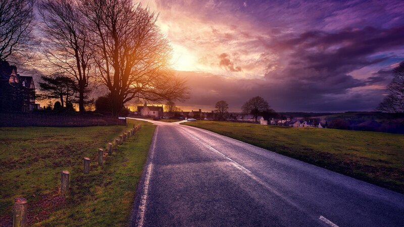 Road Leading to Village — Purple
