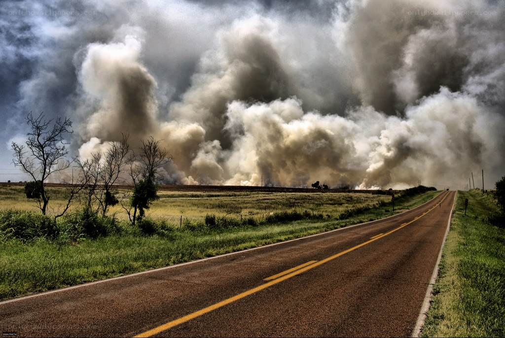 Road leading to wildfire