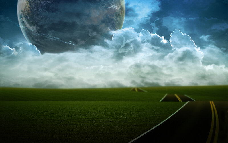 Road on Alien Planet — Green, Dramatic, Night