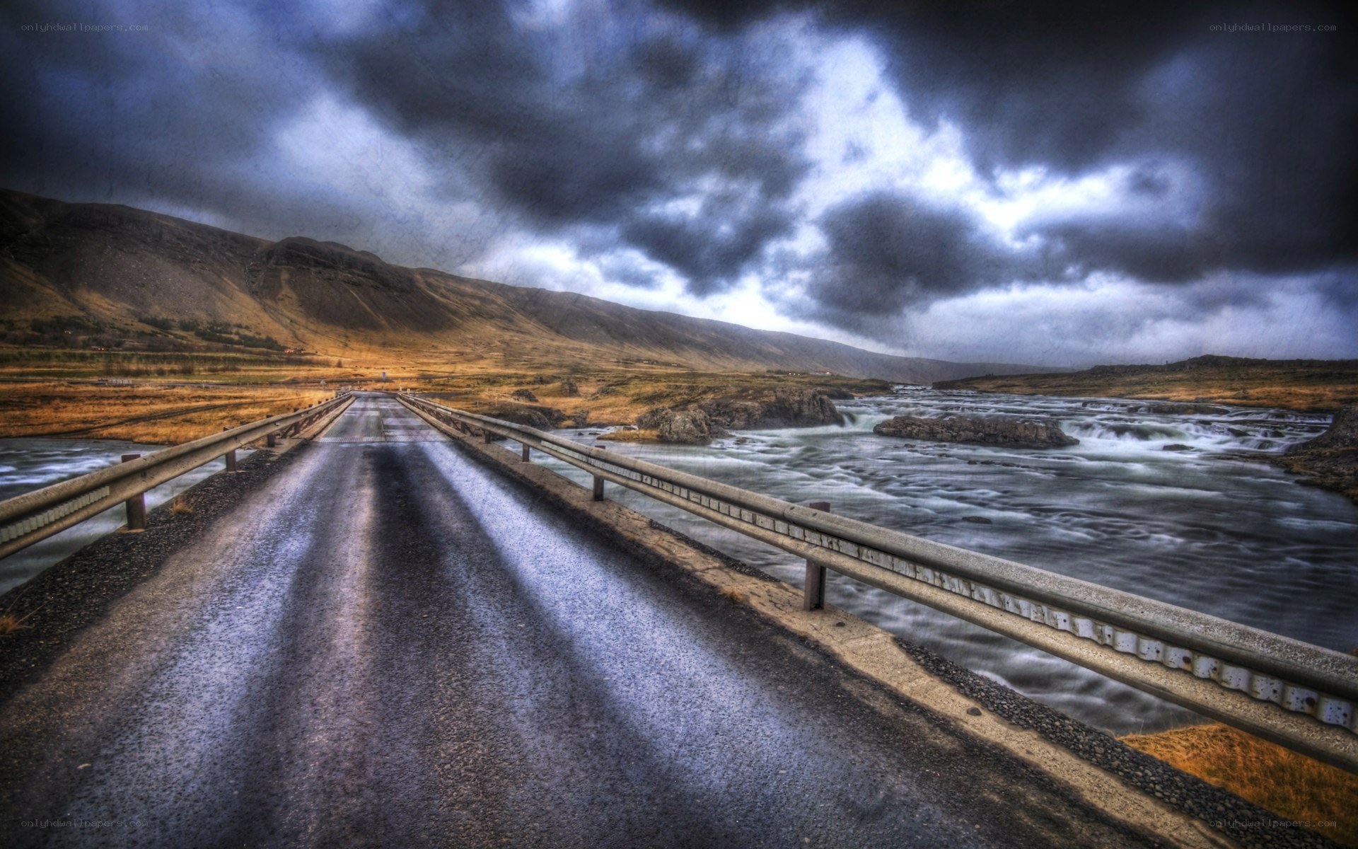 Road over a river in Iceland