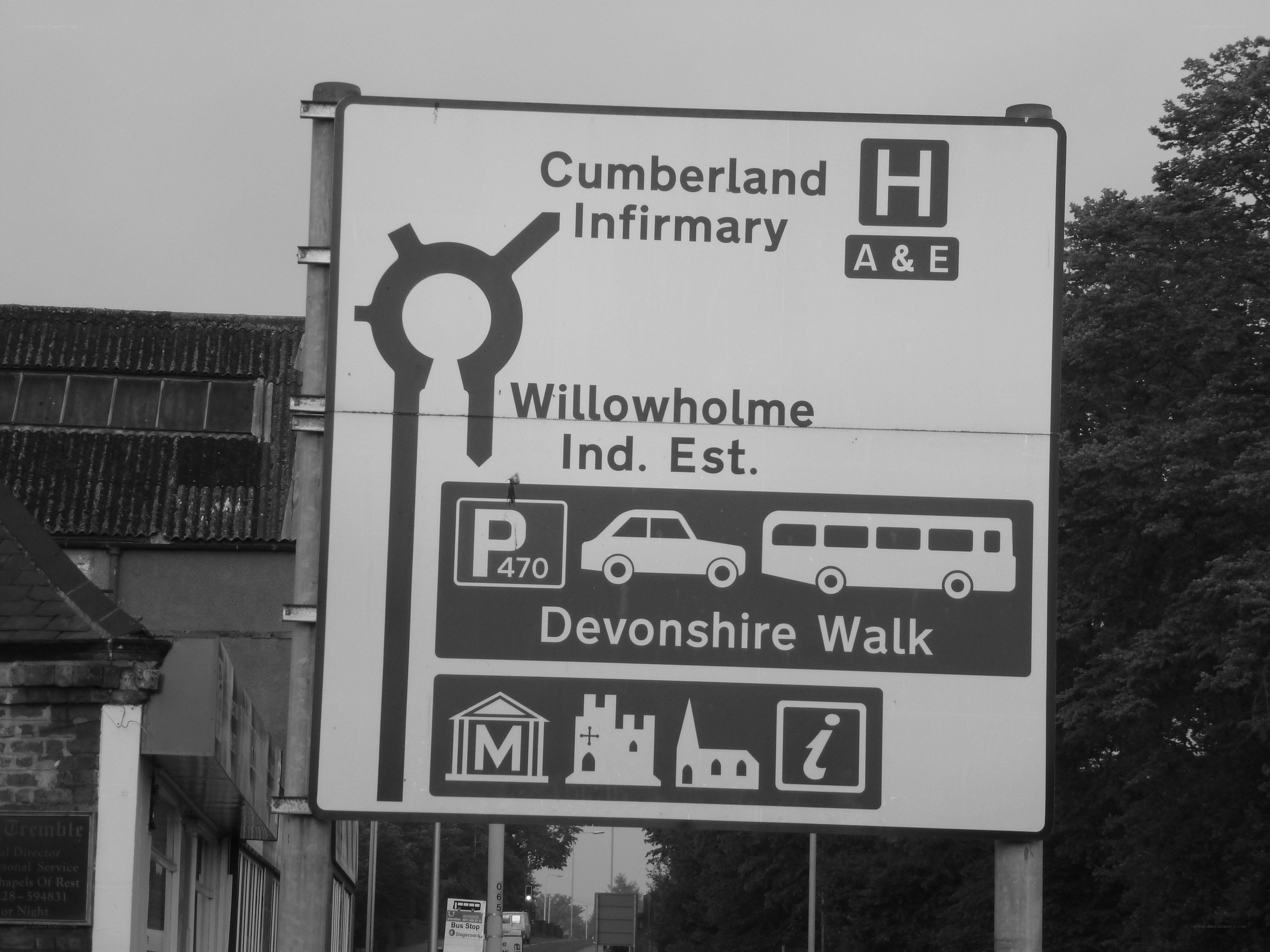 road sign for cumberland infirmary