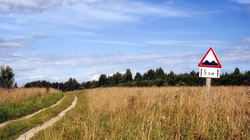 Road Sign in Field — Blue