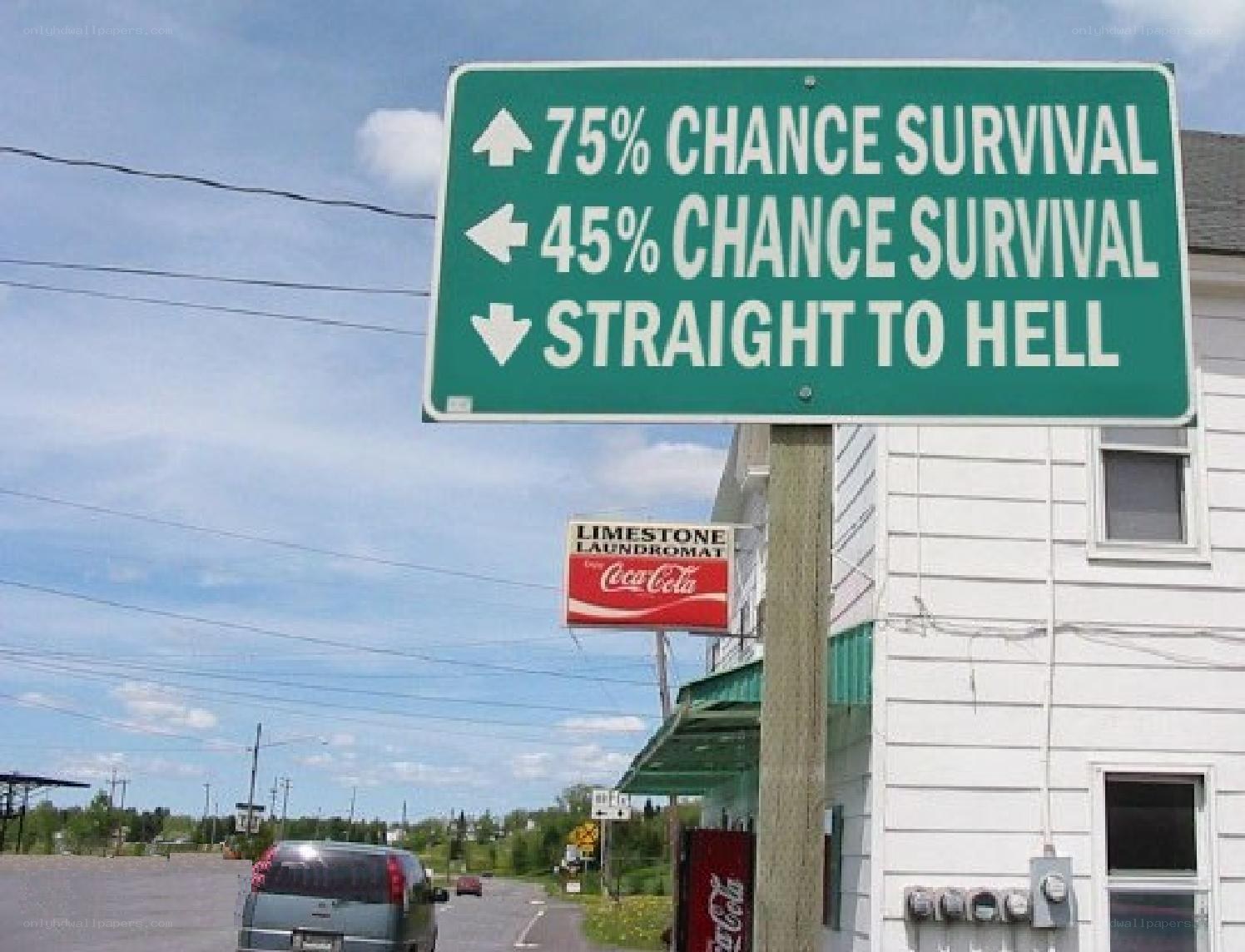 road sign with survival chances