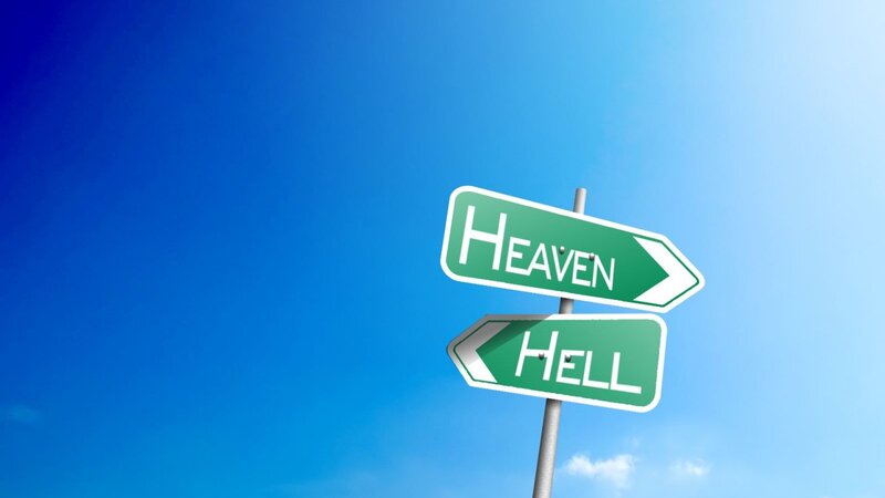 Road Signs Pointing to Heaven and Hell — Blue, Neutral