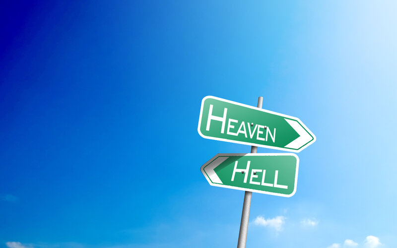 Road Signs Pointing to Heaven and Hell — Blue, Serene