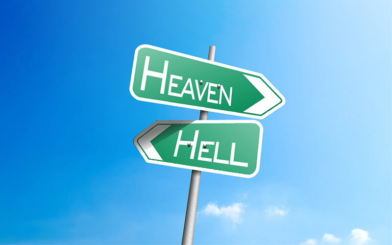 Road Signs Pointing to Heaven and Hell — Blue