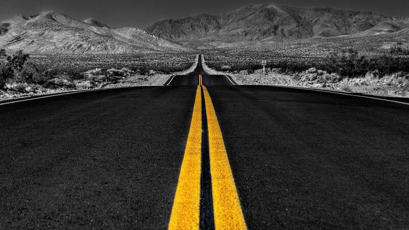 Road Stretching to Mountains — Black