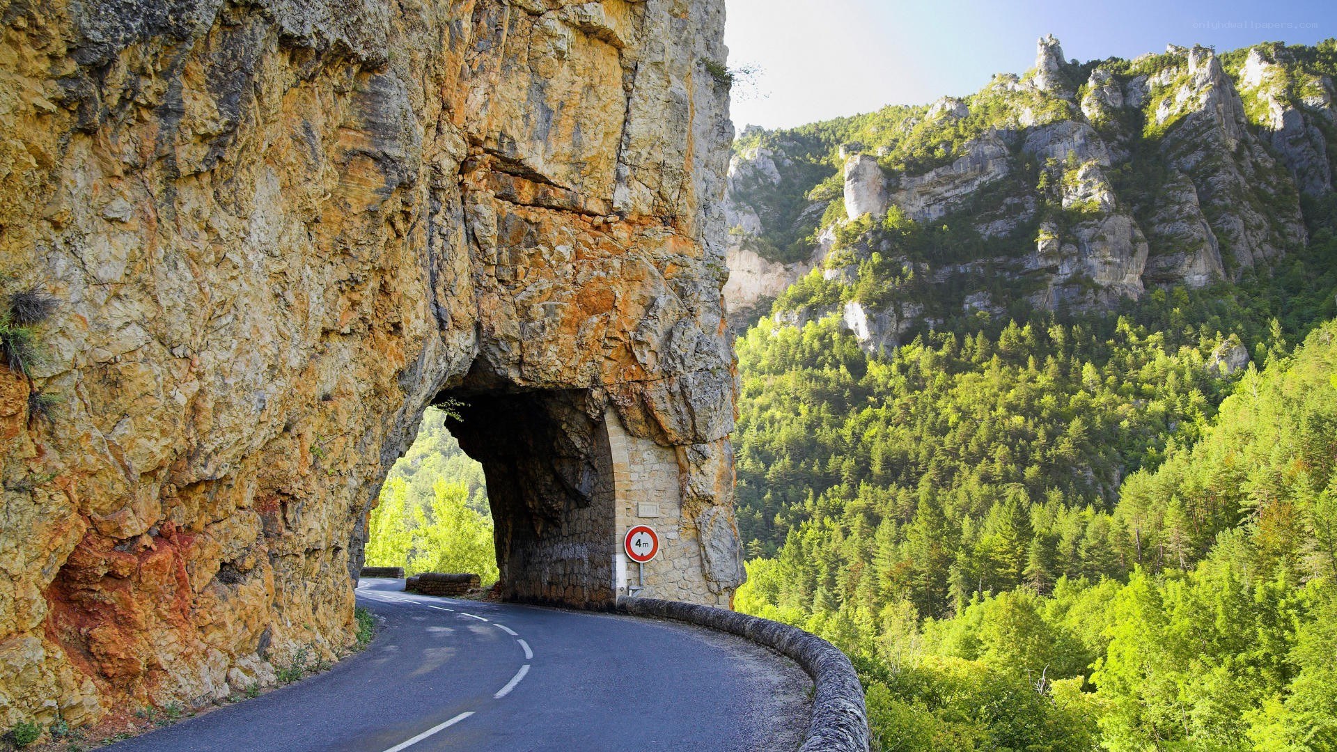 Road through a rock tunnel