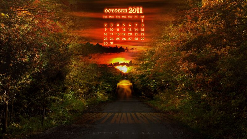 Road Through Autumn Forest — Orange, Dramatic
