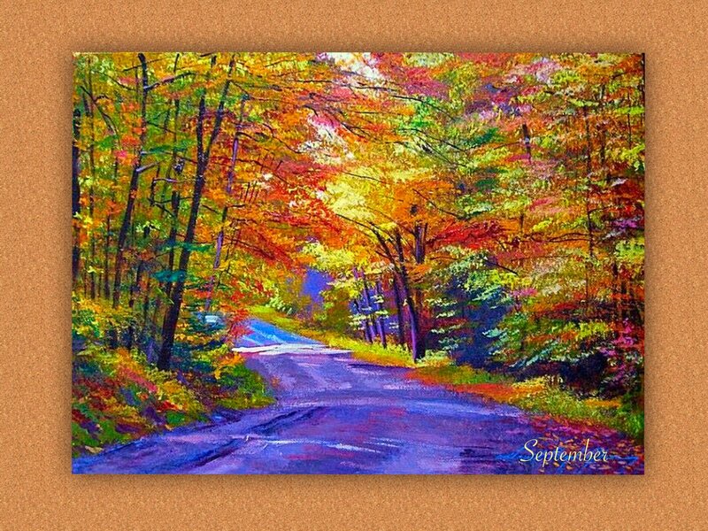Road Through Autumn Forest — Purple, Serene, Painting