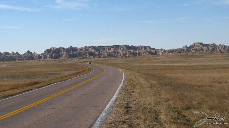 Road through Badlands landscape