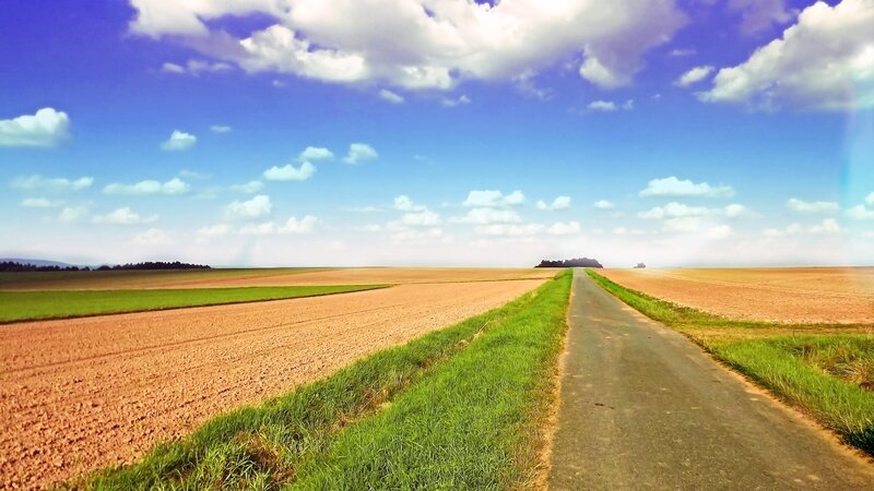 Road Through Farmland — Blue