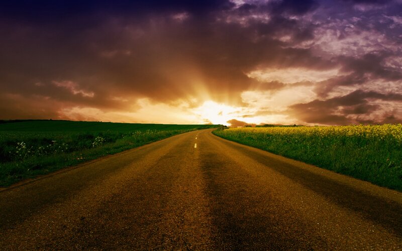 Road Through Fields at Sunset — Purple
