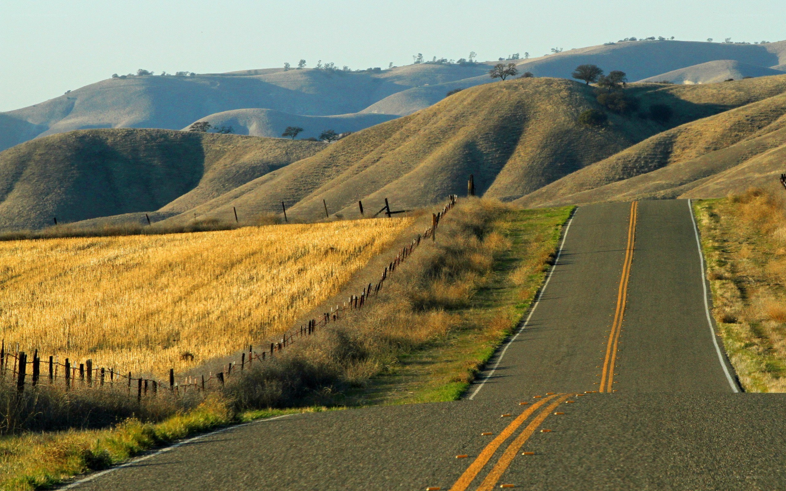 Road through golden hills