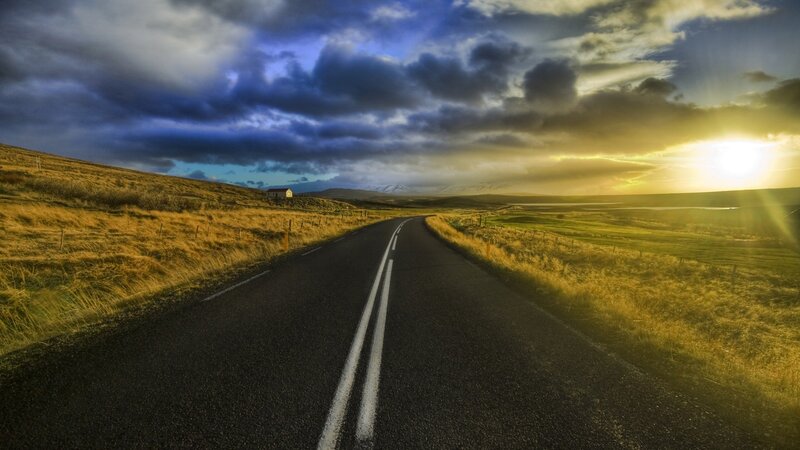 Road Through Grassy Hills — Blue, Dramatic
