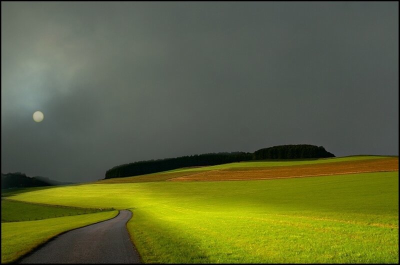 Road Through Green Fields — Dramatic, Night