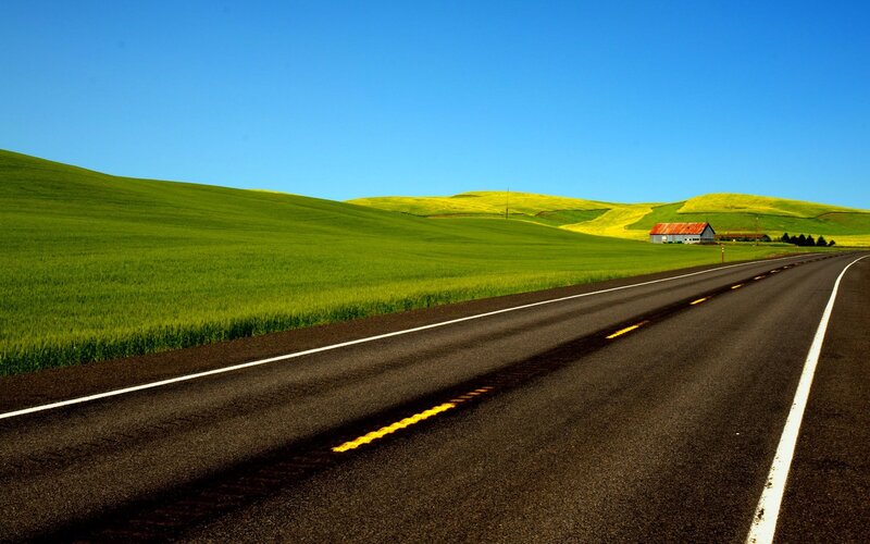 Road through green hills