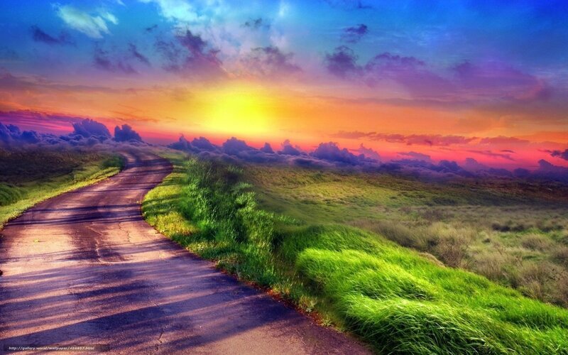 Road Through Green Hills — Dramatic, Sunset