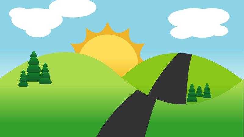 Road Through Green Hills — Serene, Afternoon, Vector Art