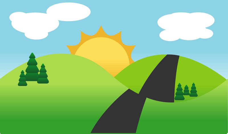 Road Through Green Hills — Serene, Morning