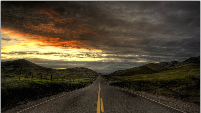 Road Through Hills at Sunset — Yellow