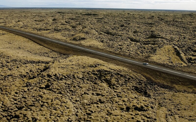 Road through lava field