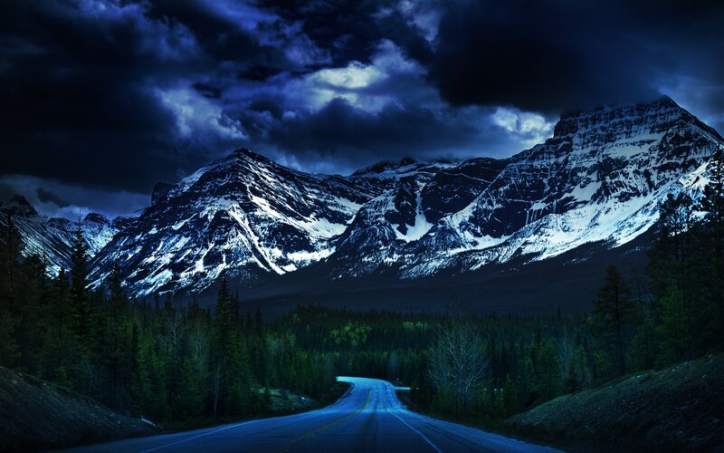 Road Through Mountain Pass — Blue, Dramatic