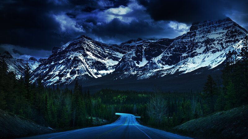 Road Through Mountain Pass — Blue