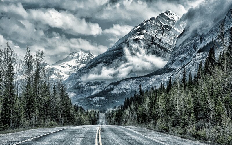 Road Through Mountain Pass — Gray