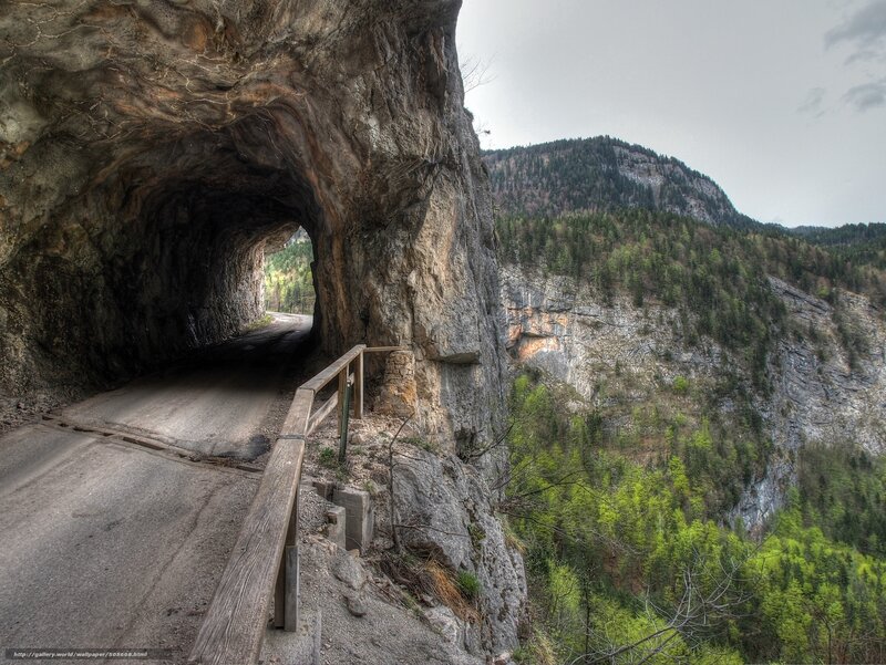 Road through mountain tunnel