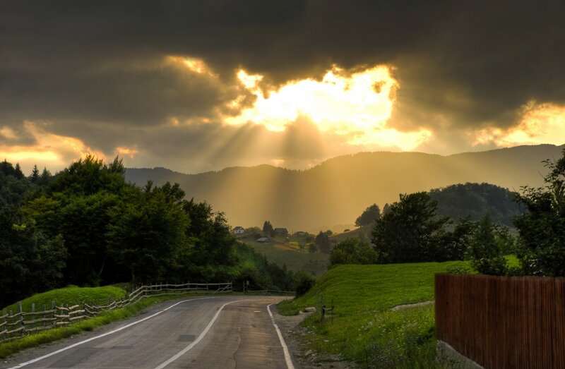 Road Through Mountain Valley — Green, Dramatic