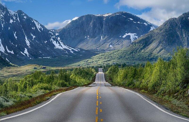 Road Through Mountain Valley — Green, Serene, Summer
