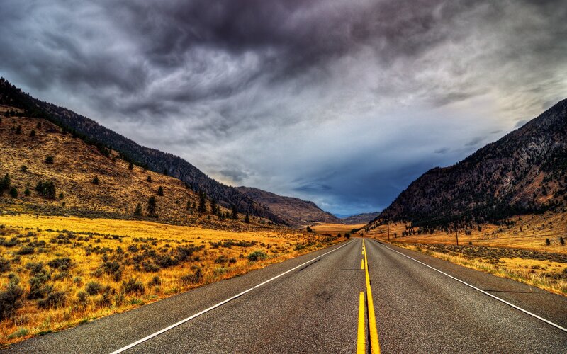 Road Through Mountain Valley — Yellow, Dramatic