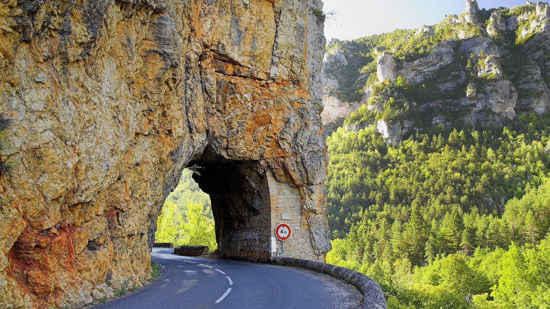 Road through rock tunnel