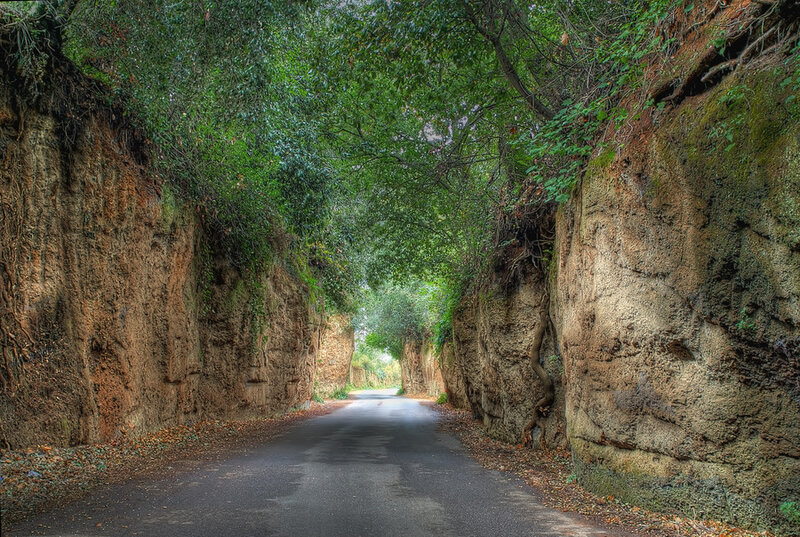 Road Through Rock Tunnel — Green, Serene