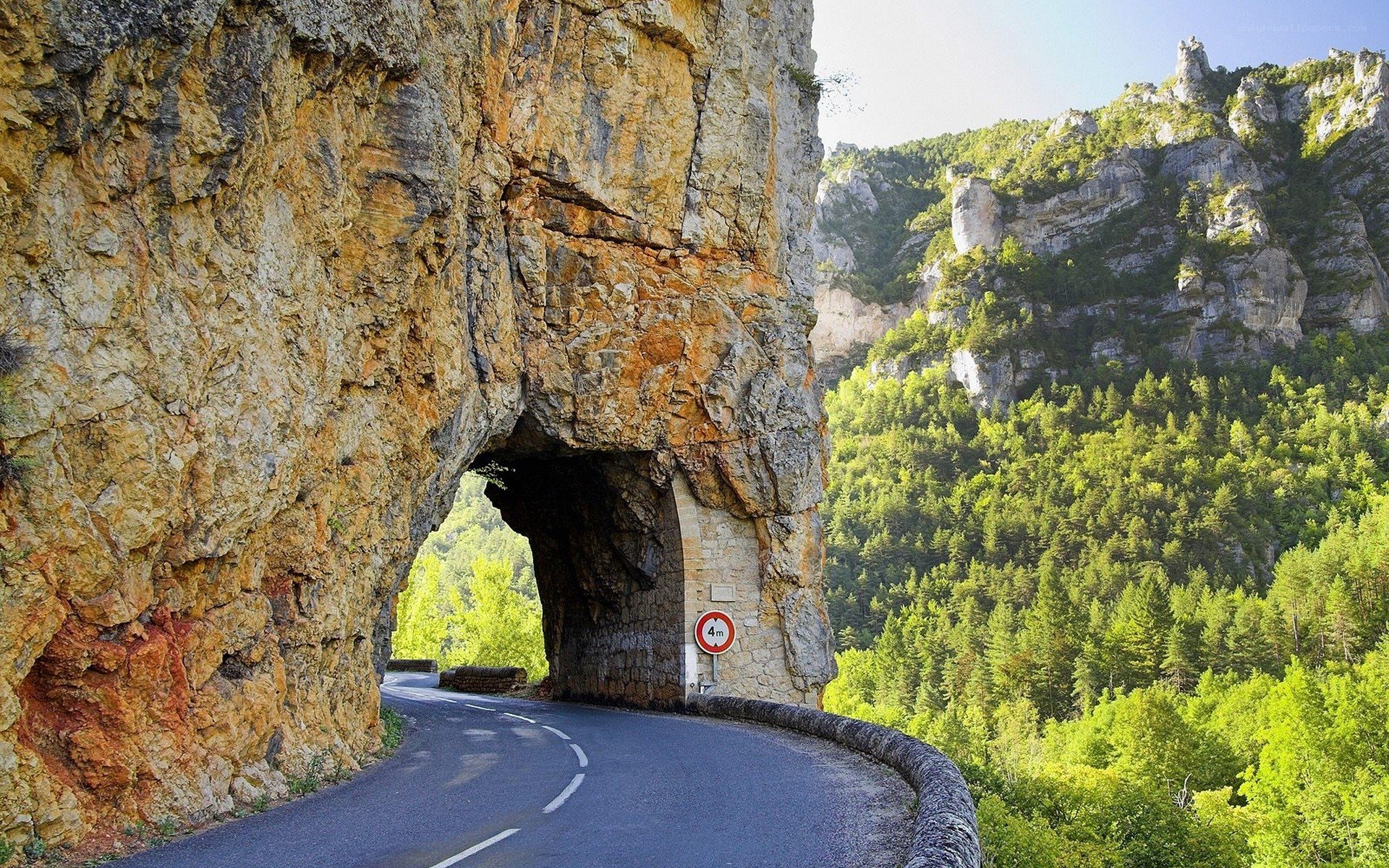 Road through rock tunnel