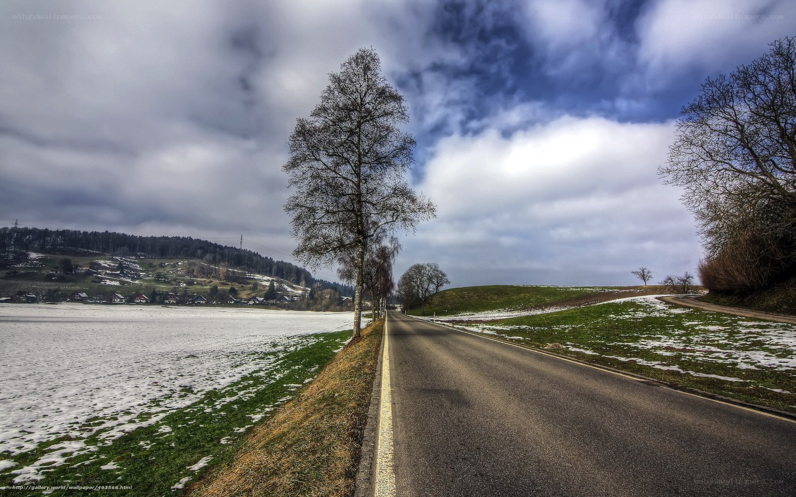 Road through snowy countryside