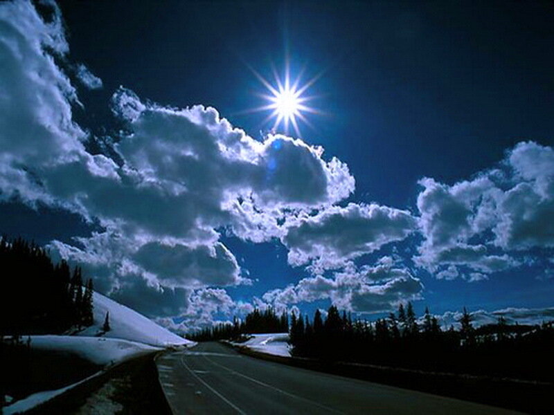 Road Through Snowy Landscape — Blue