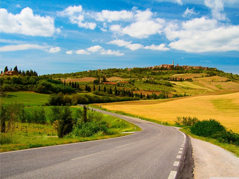 Road to a hilltop village