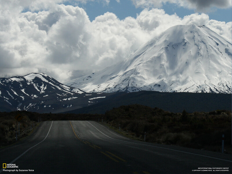 Road to a snow-capped mountain