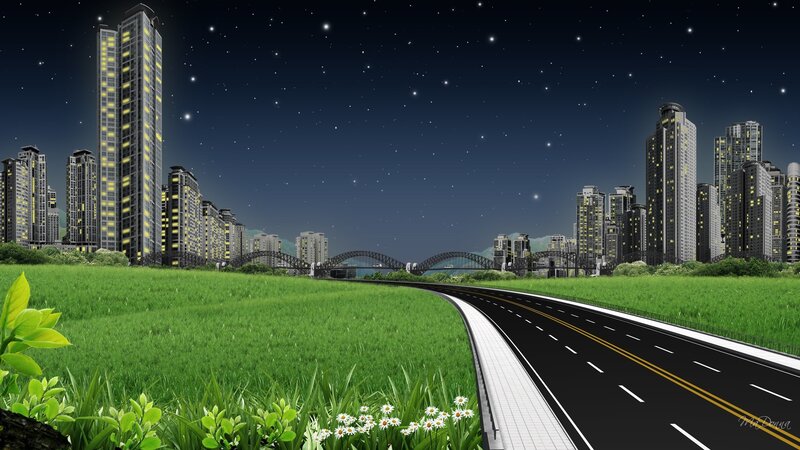 Road to City at Night