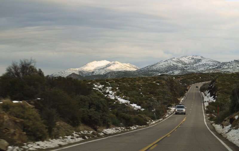 Road to snow-capped mountains