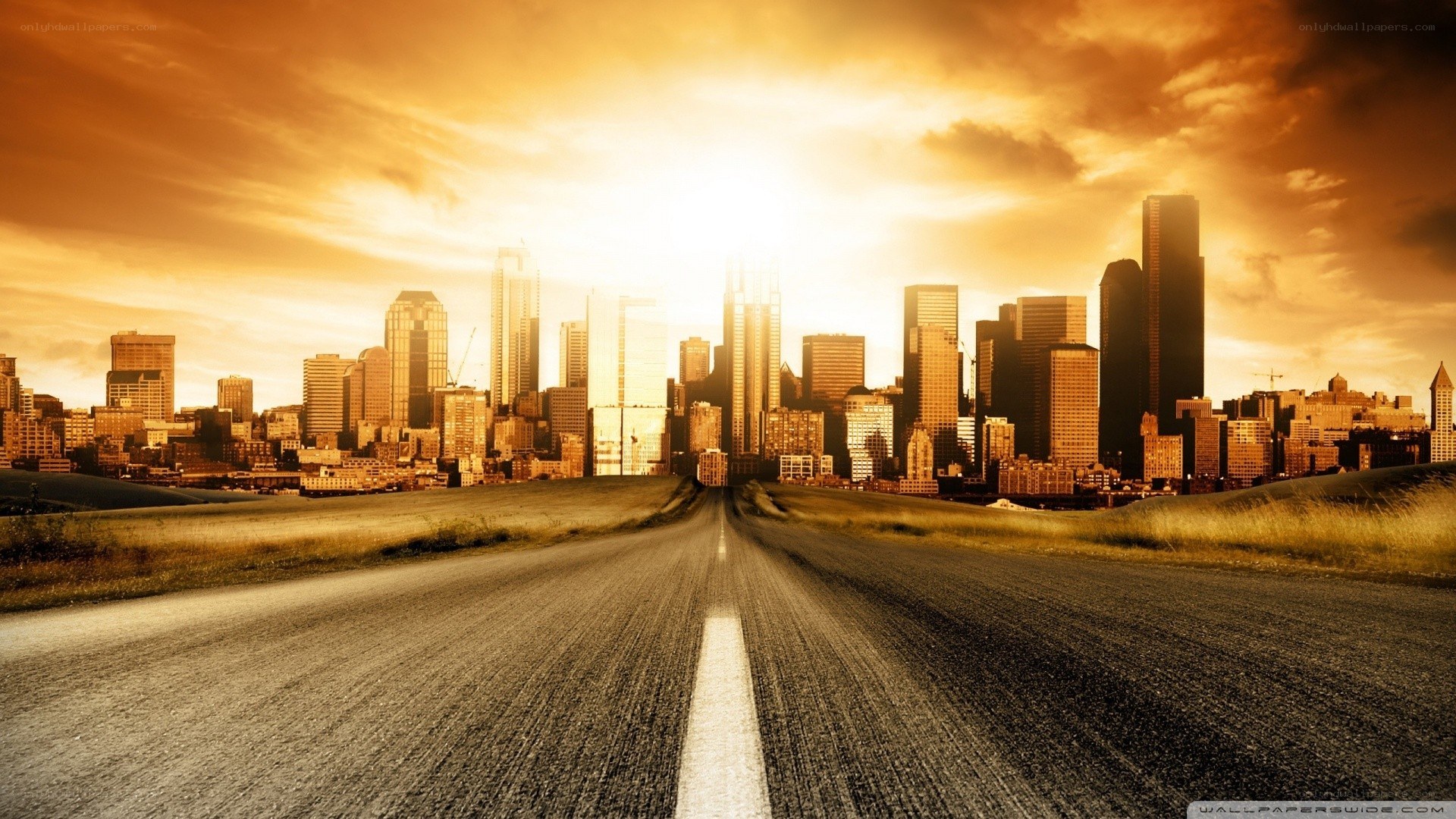Road to the city skyline